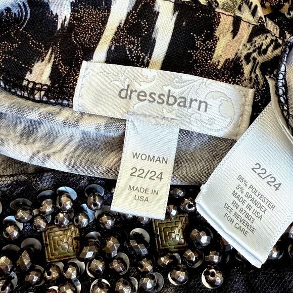 DressBarn Vintage 3/4 Sleeves Beaded V Neck Jersey Top Blouse Size 22/24 Ikat - Picture 13 of 13
